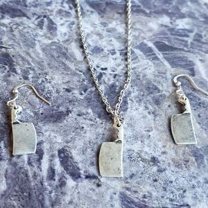 Hatchet butcher knife necklace and earring set rockabilly style punk rock goth